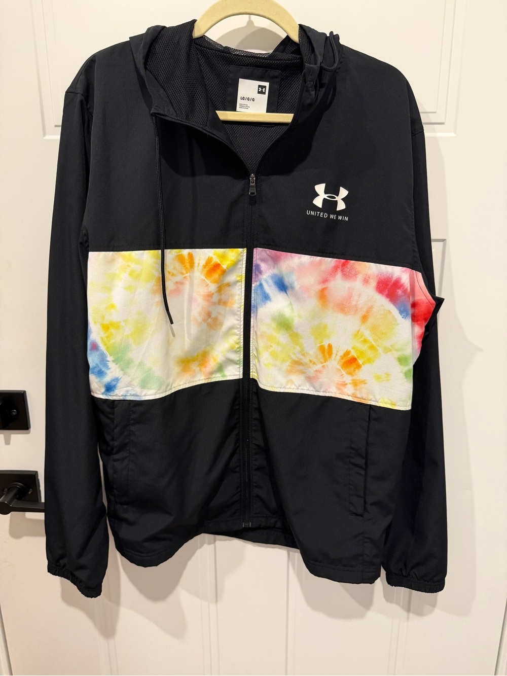 Under Armour Black Full Zip Windbreaker with Multicolor Tie-Dye Panel